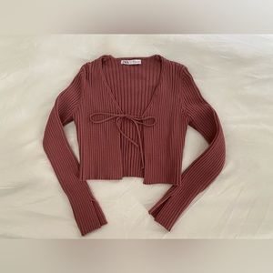 NWOT Zara Mauve/Rose Tie Front Top/blouse